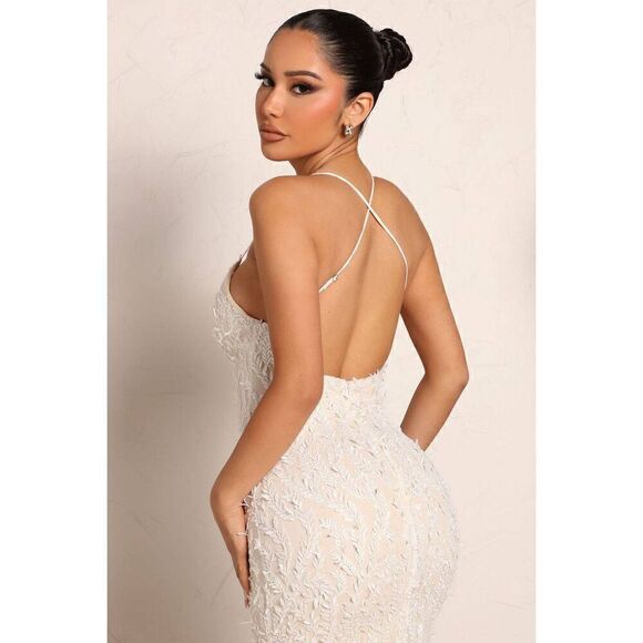 Fashion Nova Size Small Masella Maxi Dress In Ivory NWT  E1 - Picture 11 of 11